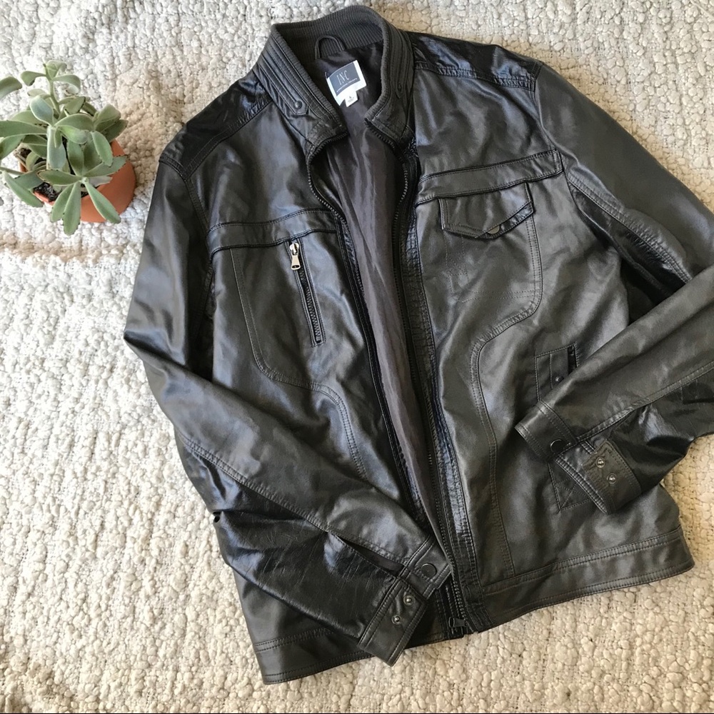 Charcoal gray & black vegan leather jacket - L